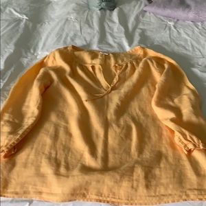 Eileen Fisher tangerine colored linen boho top